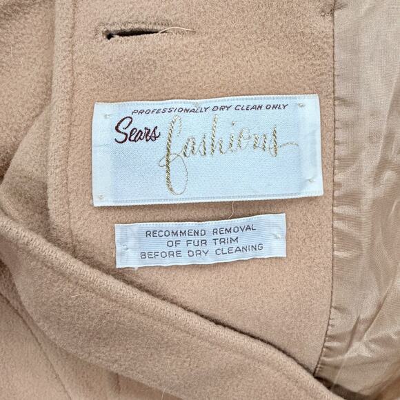 Vintage Sears 60s/70s Brown Faux Fur Coat M Belted Double-Breasted Hollywood Mod - Picture 4 of 7